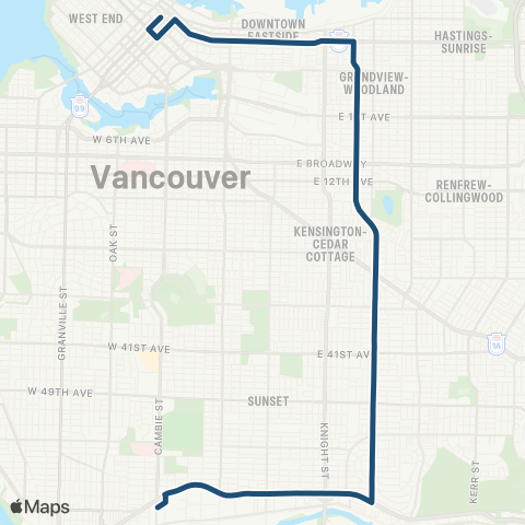 TransLink Downtown / Victoria Nightbus map