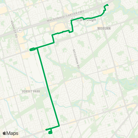 TTC Kennedy Station-Scarborough Express map