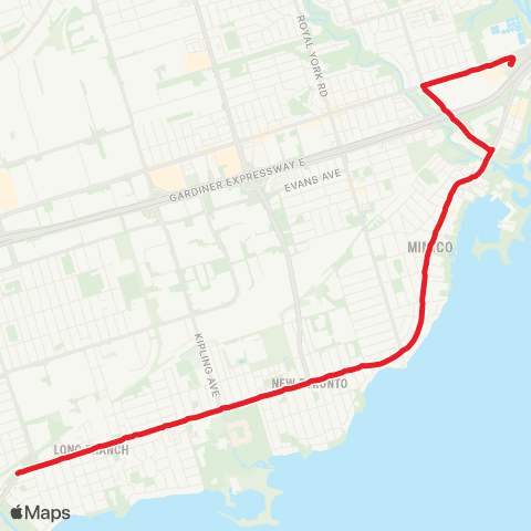 TTC Long Branch Replacement Bus map