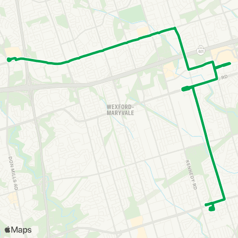 TTC Sheppard-Kennedy Express map