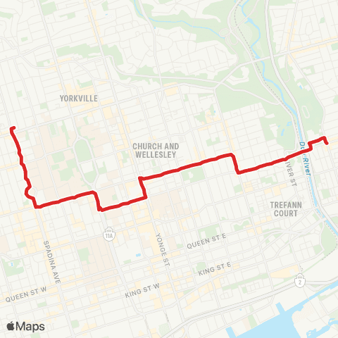 TTC Carlton Replacement Bus map