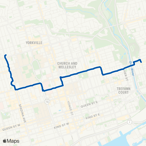 TTC Carlton Replacement Bus map
