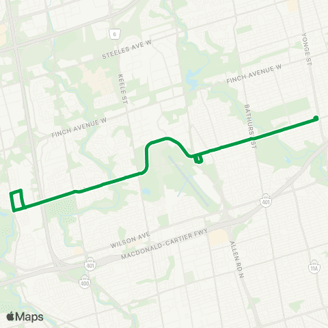 TTC Sheppard West Express map