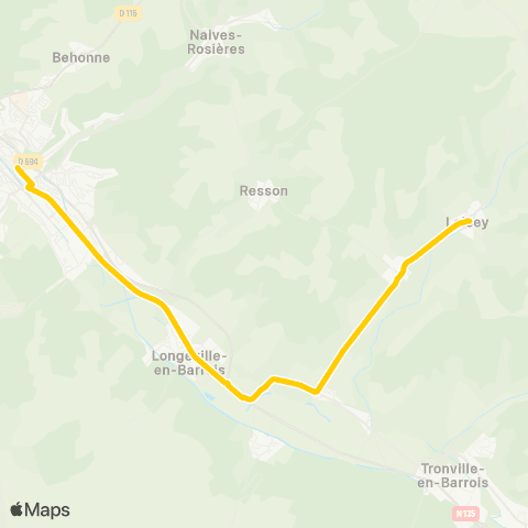 TUB - Scolaires Géry / Loisey / Culey - Bar-le-Duc Gare multimodale map