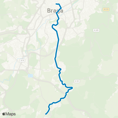 TUB Avenida Central - Escudeiros via Ponte Nova map