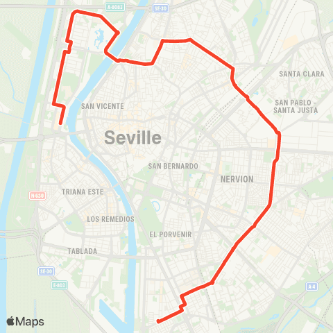 TUSSAM Puerta Triana - Heliopolis map