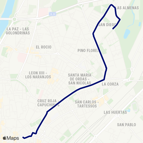 TUSSAM Ponce de León - San Diego map