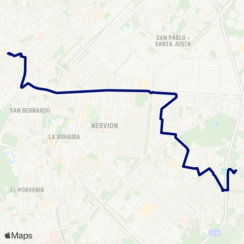 TUSSAM Ponce de León - Juan XXIII - Palmete map