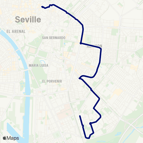 TUSSAM Ponce de León - Polígono Sur map