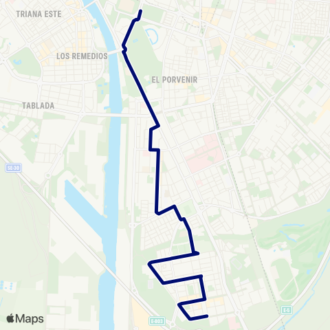TUSSAM Prado San Sebastián - los Bermejales map