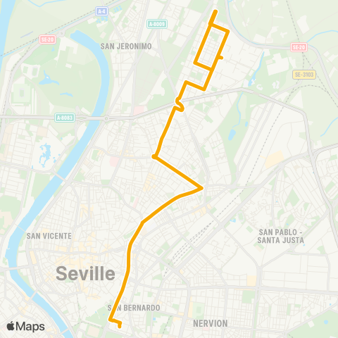 TUSSAM Prado San Sebastián - Pino Montano map