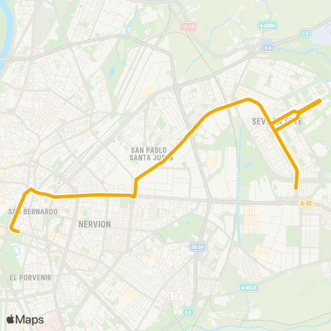 TUSSAM P. San Sebastian - Sevilla Este map
