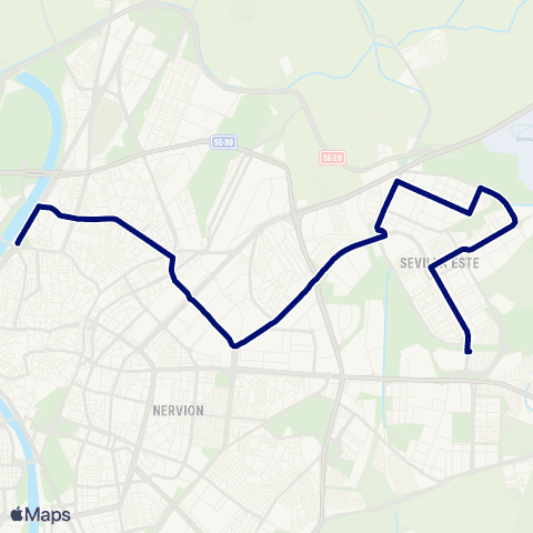 TUSSAM Hosp. Macarena - Alcosa - Sevilla Este map
