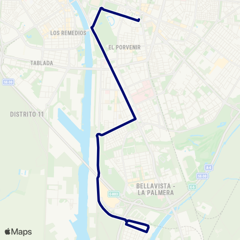 TUSSAM San Bernardo - Prado - Isla Natura map