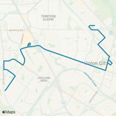 Union City Transit Alvarado-Niles map