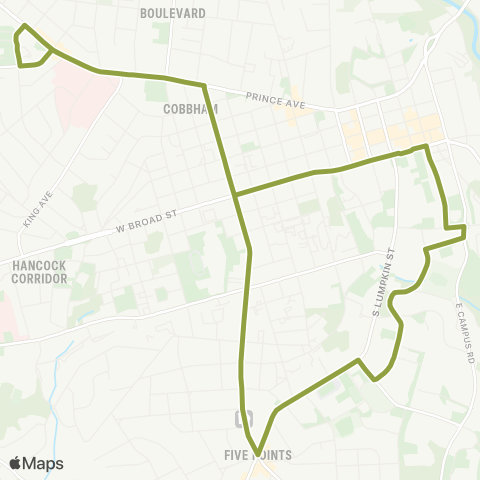 UGA Transit Milledge Night map