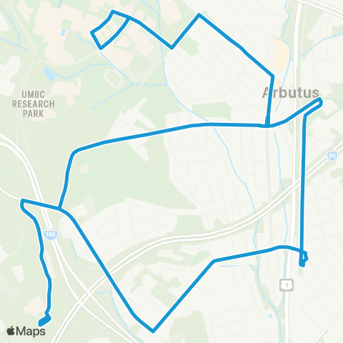 UMBC Shuttle Arbutus MARC map