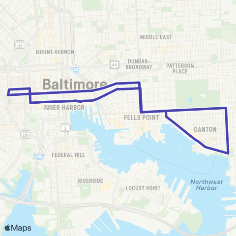 UMB Shuttle Canton-Fells Point map