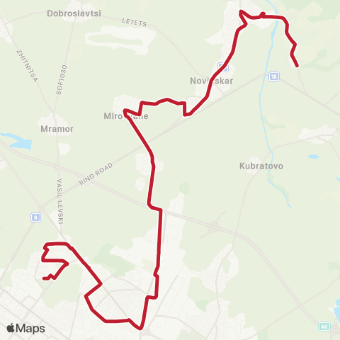 Център за градска мобилност Ж.К. ОБЕЛЯ 1 - Началото кв. Гниляне - Ж.К. ОБЕЛЯ 1 map