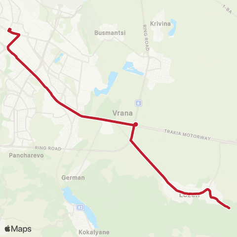 Център за градска мобилност СЕЛО ДОЛНИ ЛОЗЕН - АВТОСТАНЦИЯ ГЕО МИЛЕВ - СЕЛО ДОЛНИ ЛОЗЕН map