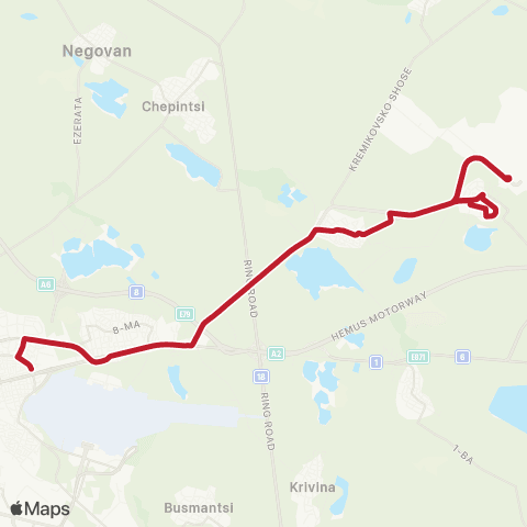 Център за градска мобилност АВТОСТАНЦИЯ ИЗТОК - СУПЕРМАРКЕТ - АВТОСТАНЦИЯ ИЗТОК map