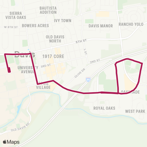 Unitrans B St / Cowell / Drew map