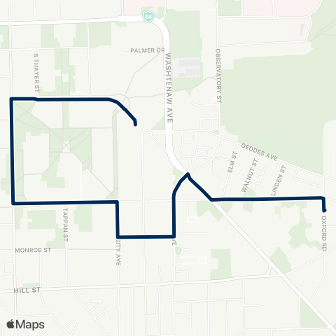 U-M Transit Oxford Shuttle map