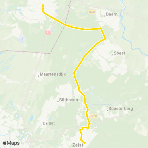 U-OV U-bus Hilversum - Zeist via Lage Vuursche map