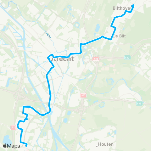 U-OV Nieuwegein - Utrecht CS - Bilthoven map