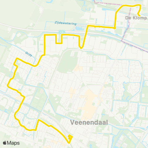 U-OV U-bus Veenendaal Station Centrum - V'daal-De Klomp map