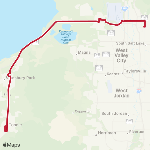 UTA Tooele Fast Bus map