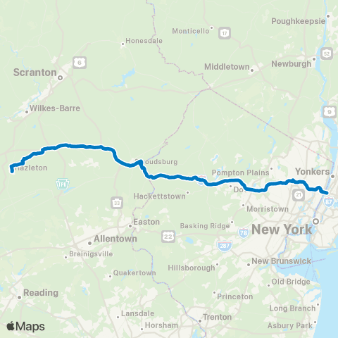 Uptown Vans Hazleton - Nyc via Stroudsburg / Paterson map