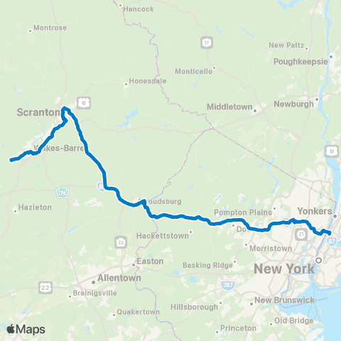 Uptown Vans Nanticoke - Nyc via Wilkes-Barre / Scranton / Mt Pocono map