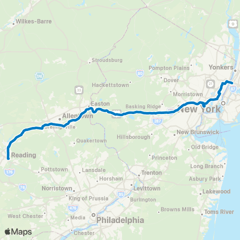 Uptown Vans Reading - Nyc via Allentown / Newark / Union City map