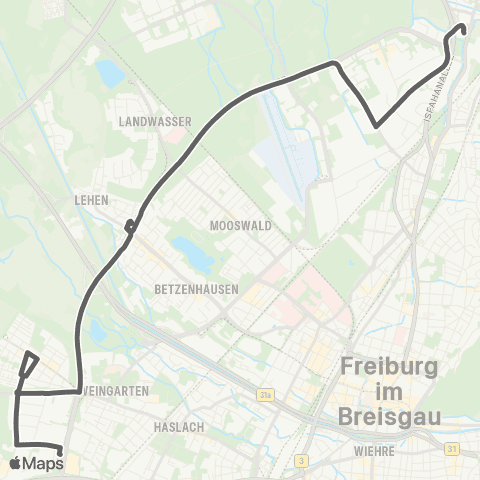 VAG Hauptbahnhof - Industriepark Ost - Industriegebiet Nord - Zähringen map