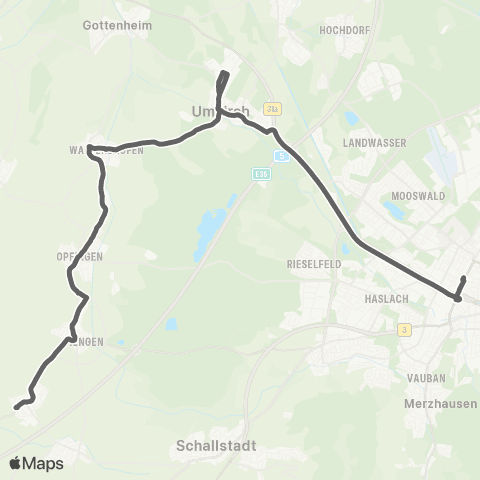VAG Hauptbahnhof - Umkirch - Waltershofen - Opfingen - Tiengen - Munzingen map