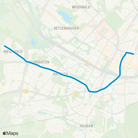 VAG Rieselfeld - Haslach - Stadttheater - Europaplatz map