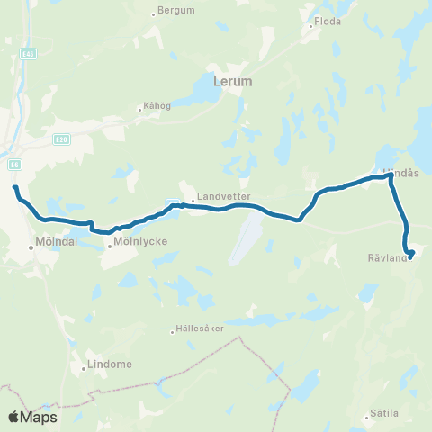 Västtrafik Rävlanda Station—Liseberg Station map