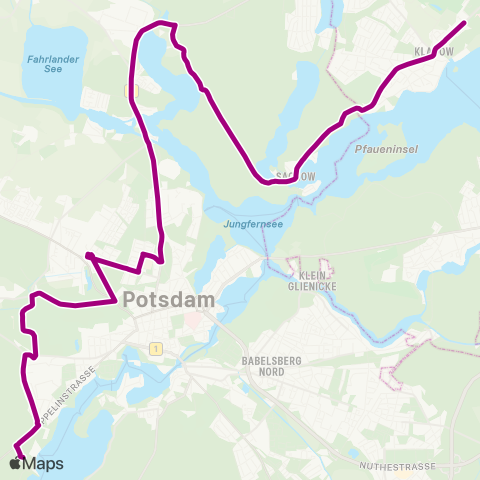 Verkehrsbetrieb Potsdam Pirschheide Bhf ↔︎ Gutspark Neukladow (Berlin) map