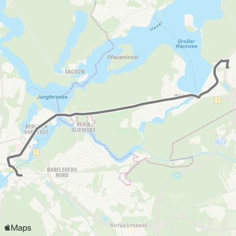 Verkehrsbetrieb Potsdam Platz Der Einheit ↔︎ Glienicker Brücke map