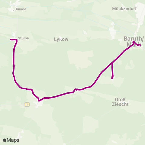 Verkehrsgesellschaft Teltow-Fläming Paplitzer Str. ↔︎ Heideweg map