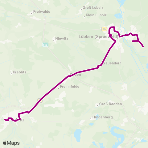 Regionale Verkehrsgesellschaft Dahme-Spreewald Reha-Zentrum ↔︎ AM Anger map