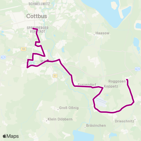 Cottbusverkehr Wendeplatz ↔︎ Hbf map