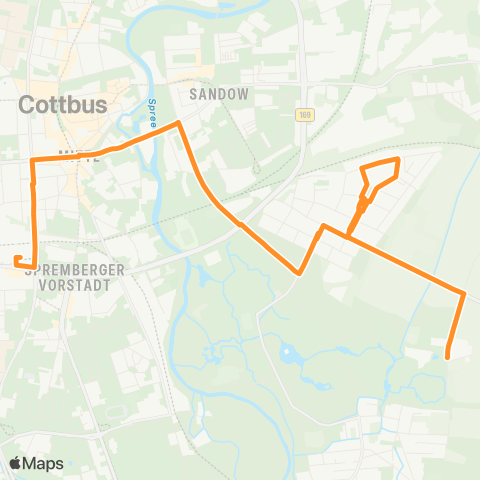 Cottbusverkehr Schloss Branitz ↔︎ Hbf map