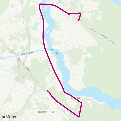 BVG 🅢 Grünau (Berlin) ↔︎ Krankenhaus Köpenick map