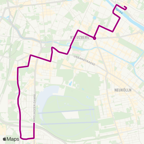 BVG 🅢 Ostbahnhof (Berlin) ↔︎ 🅢+🅤 Tempelhof (Berlin) map