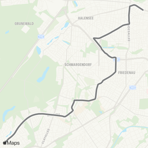 BVG 🅢 Mexikoplatz (Berlin) ↔︎ 🅤 Wittenbergplatz (Berlin) map