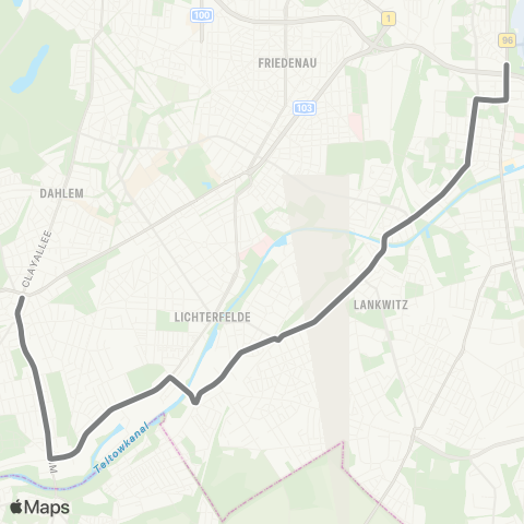 BVG Zehlendorf Eiche (Berlin) ↔︎ 🅢+🅤 Tempelhof (Berlin) map