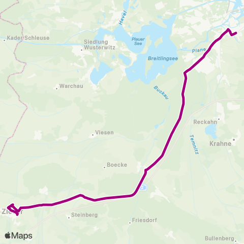 regiobus Potsdam Mittelmark Ziesar ↔︎ Grüningen map