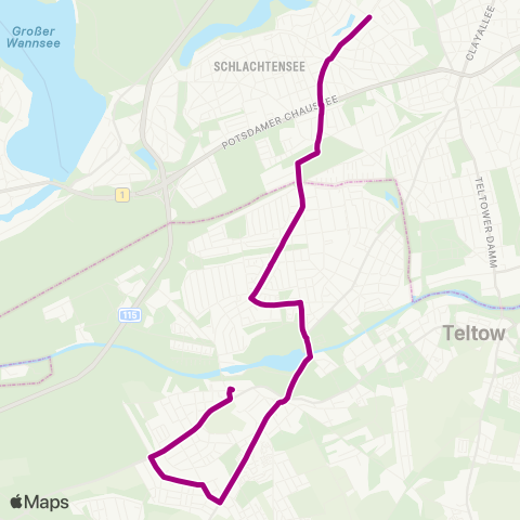 regiobus Potsdam Mittelmark 🅤 Krumme Lanke ↔︎ Stahnsdorf Waldschänke map